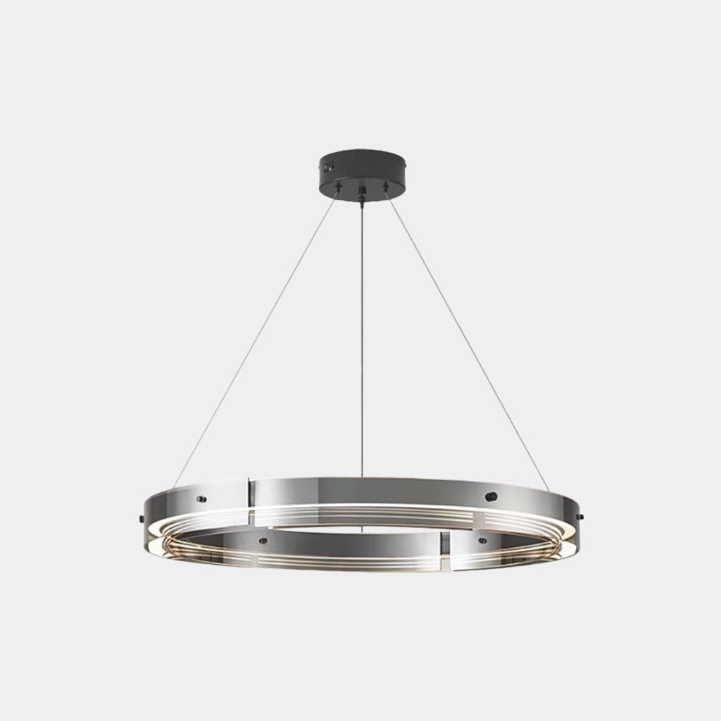Suspension moderne en cuivre avec anneau en verre LED dimmable, noir