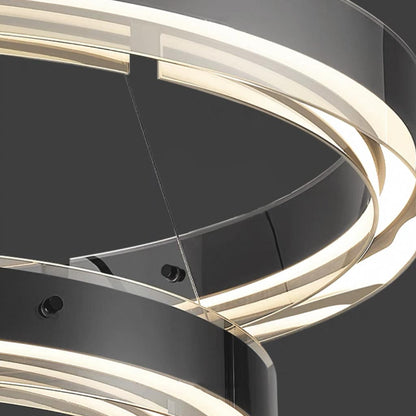 Suspension moderne en cuivre avec anneau en verre LED dimmable, noir