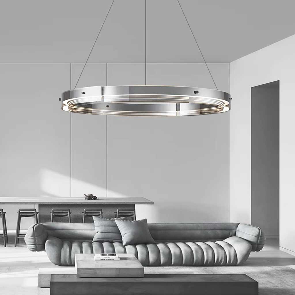 Suspension moderne en cuivre avec anneau en verre LED dimmable, noir