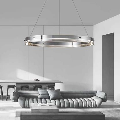 Suspension moderne en cuivre avec anneau en verre LED dimmable, noir