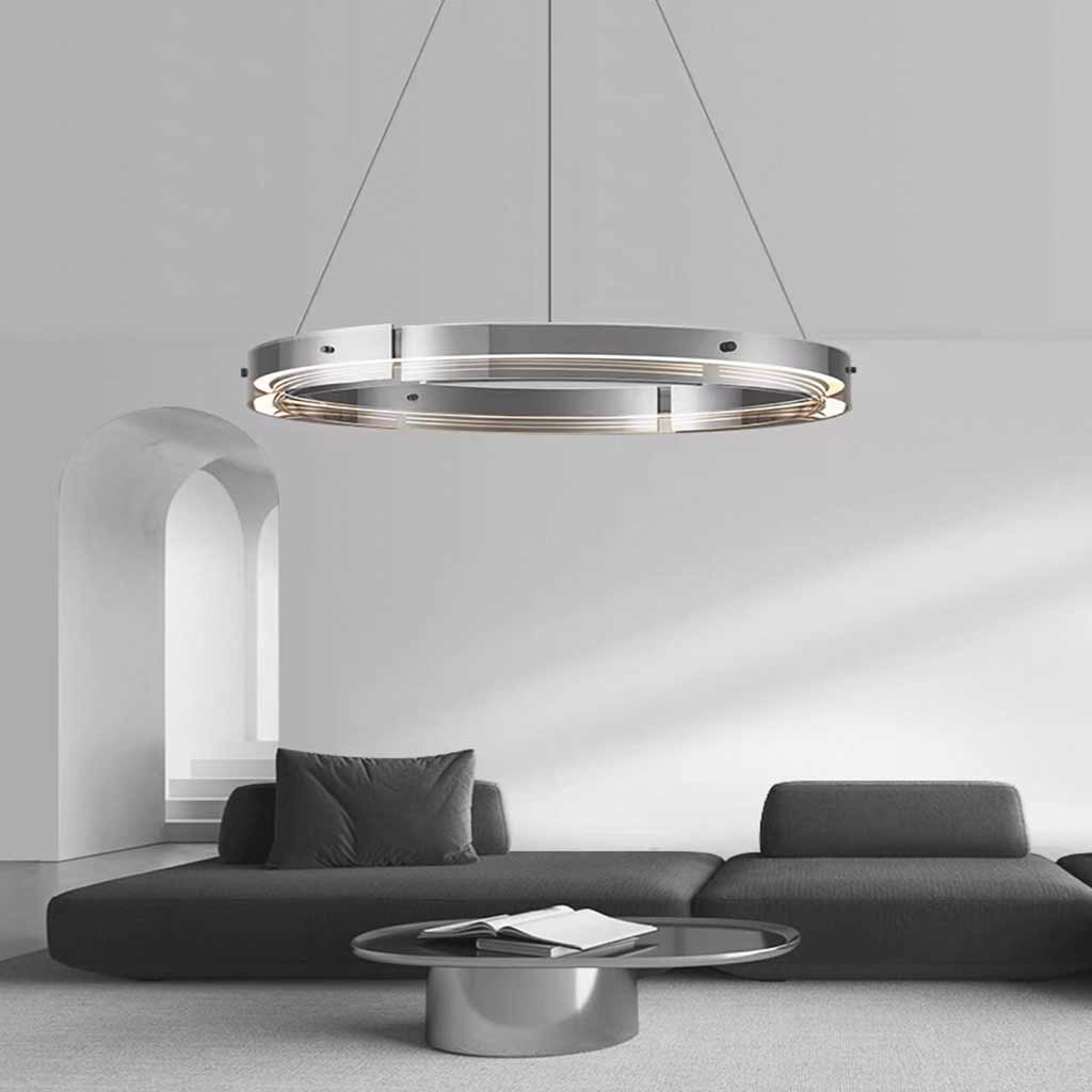 Suspension moderne en cuivre avec anneau en verre LED dimmable, noir