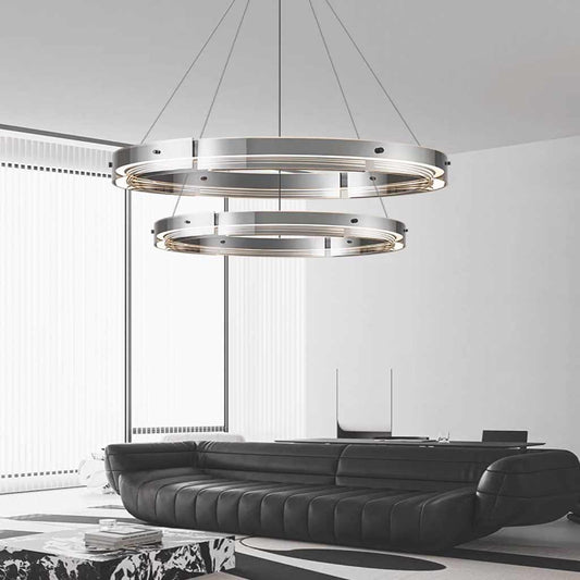 Suspension moderne en cuivre avec anneau en verre LED dimmable, noir