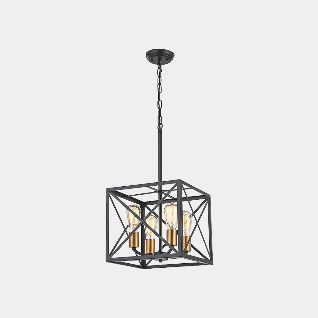 Suspension en fer industriel en forme de cube, noir