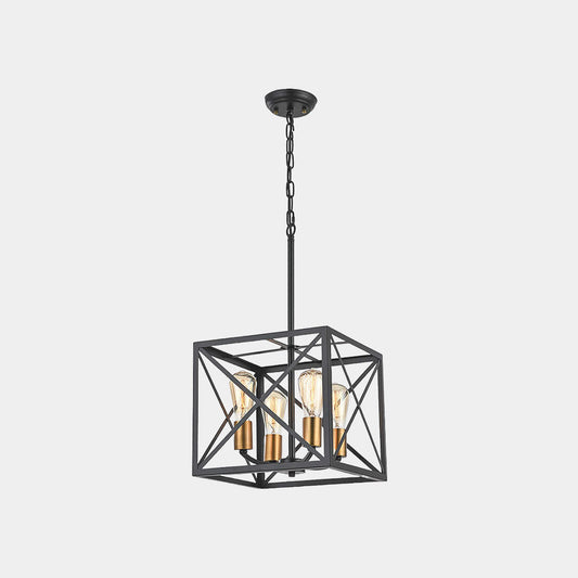 Suspension en fer industriel en forme de cube, noir