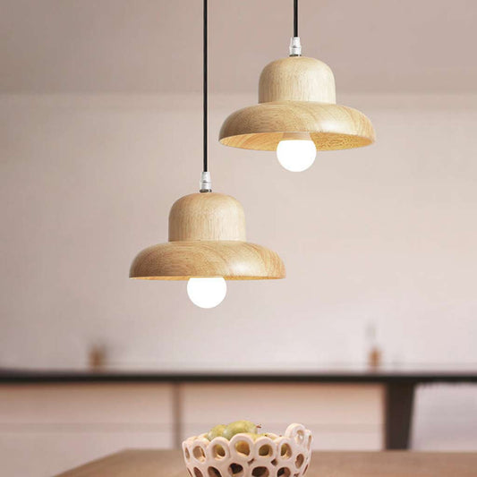 Suspension en bois classique en forme de champignon pour salle à manger, couleur bois