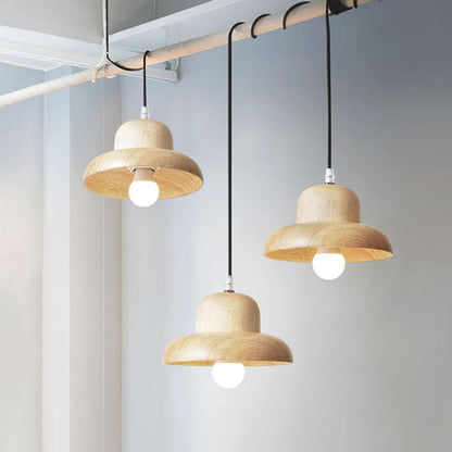 Suspension en bois classique en forme de champignon pour salle à manger, couleur bois