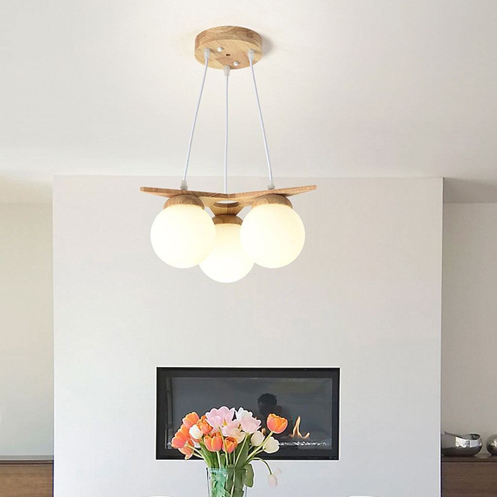 Suspension en bois avec globe en verre, crème