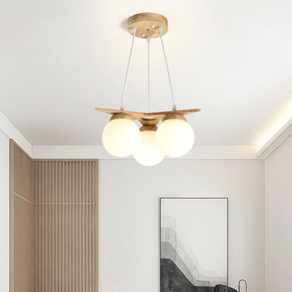 Suspension en bois avec globe en verre, crème
