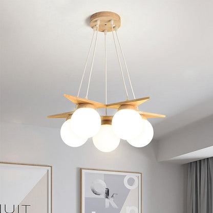 Suspension en bois avec globe en verre, crème
