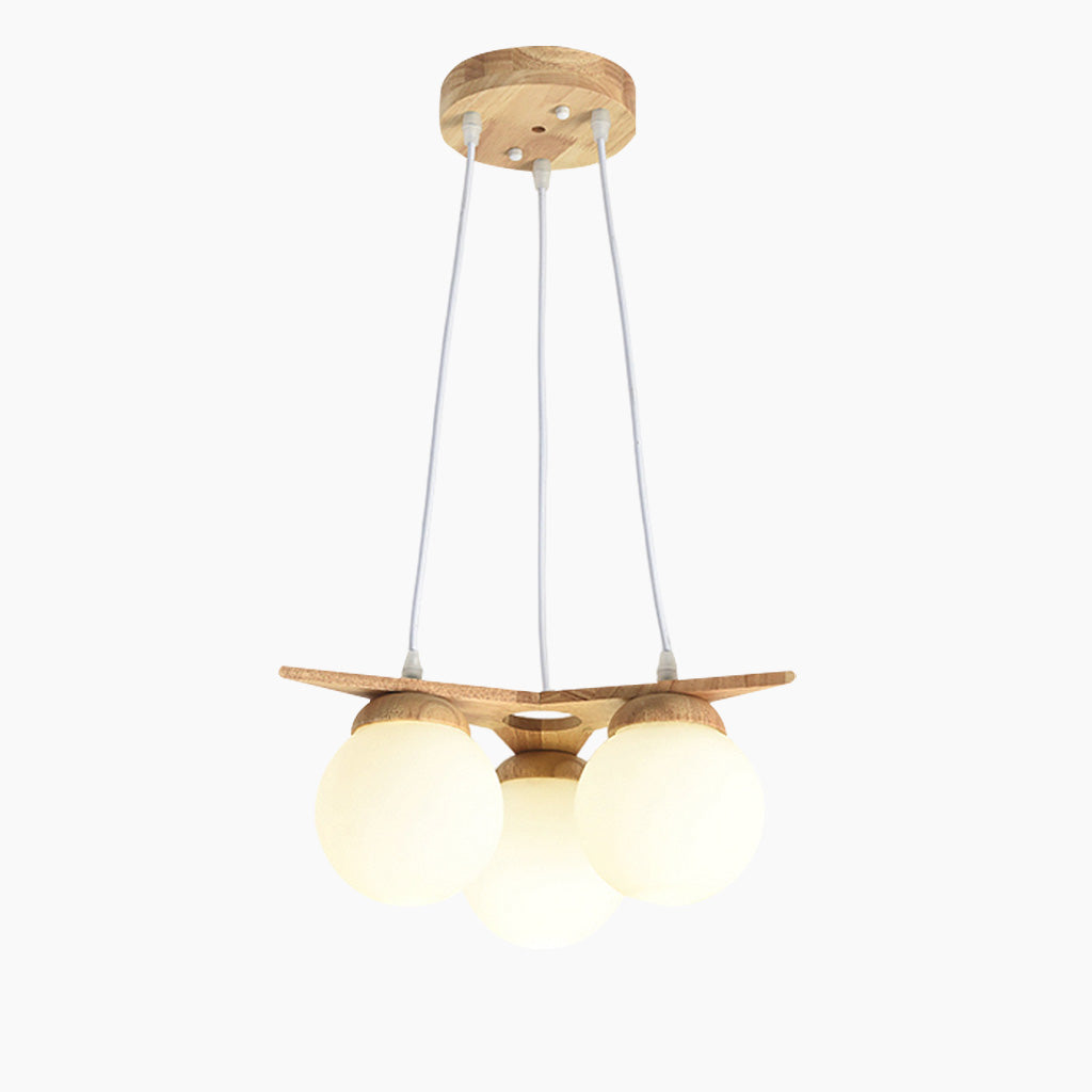 Suspension en bois avec globe en verre, crème
