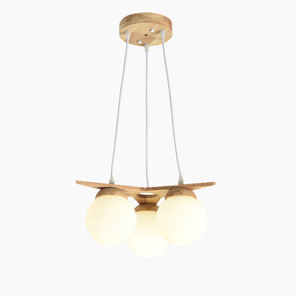 Suspension en bois avec globe en verre, crème