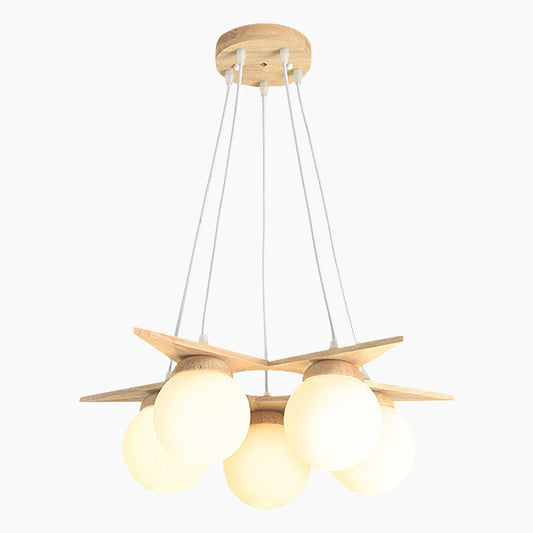 Suspension en bois avec globe en verre, crème
