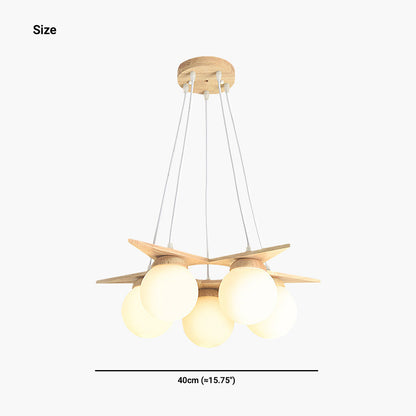 Suspension en bois avec globe en verre, crème