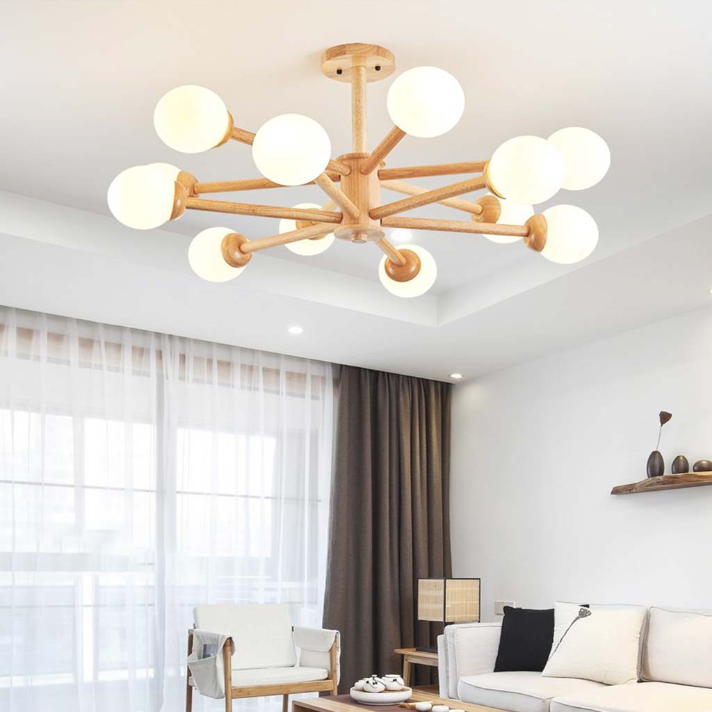 Suspension Sputnik Kroonluchter Plafondlamp Créative Boule, Bois &amp; Verre