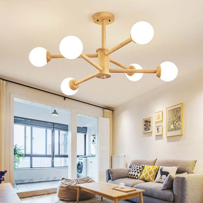 Suspension Sputnik Kroonluchter Plafondlamp Créative Boule, Bois &amp; Verre