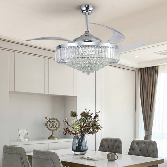 Ventilateur de plafond avec lumière Luxe cristal 3 pales chrome, 42''/36''