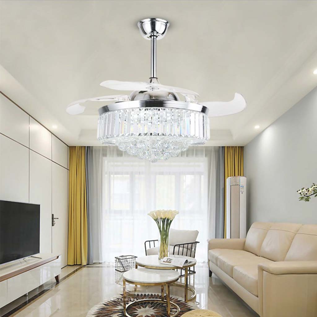 Ventilateur de plafond avec lumière Luxe cristal 3 pales chrome, 42''/36''