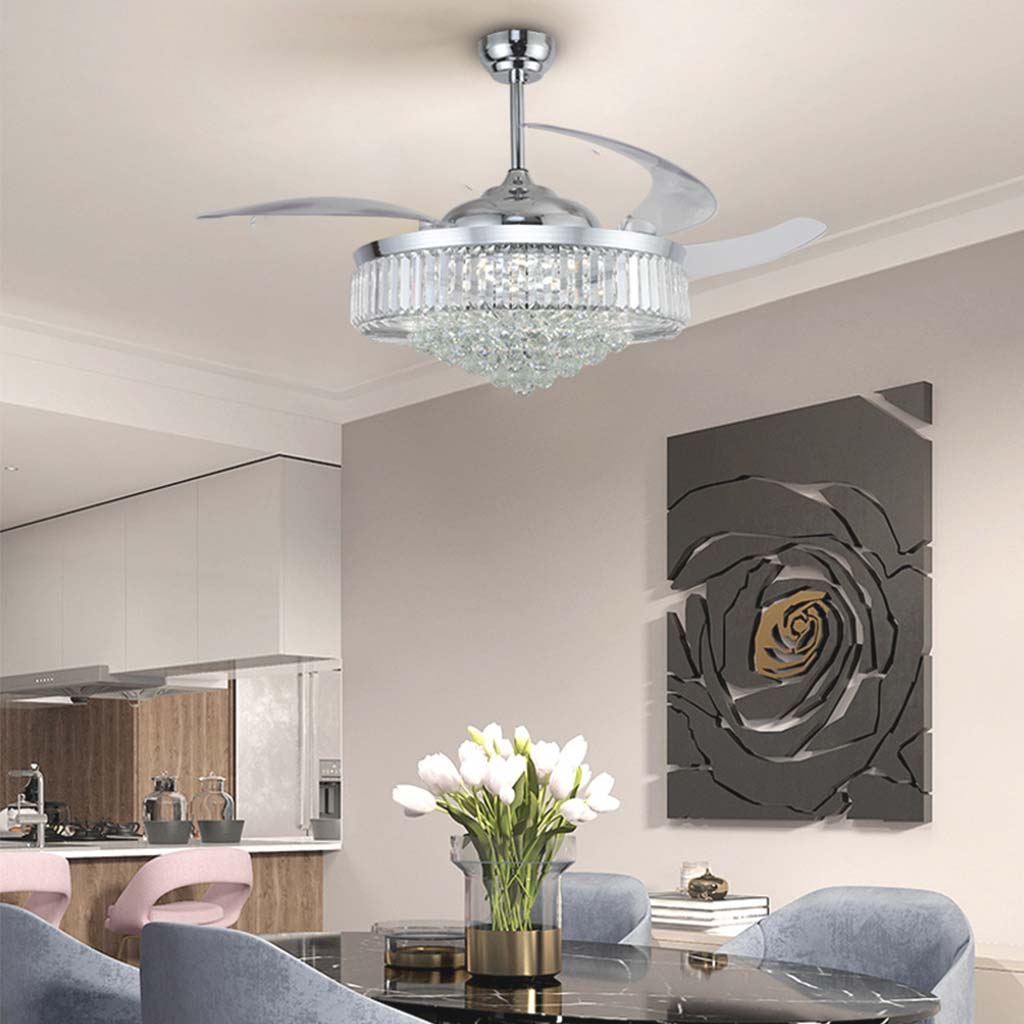 Ventilateur de plafond avec lumière Luxe cristal 3 pales chrome, 42''/36''