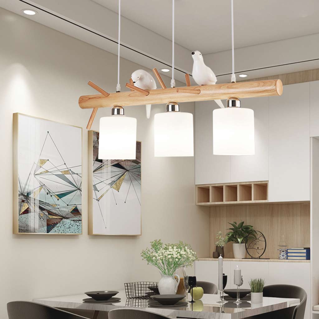 Suspension Oiseau Mignon pour salle à manger, bois et verre