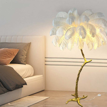 Lampe de sol en plumes d'autruche en forme d'arbre, résine