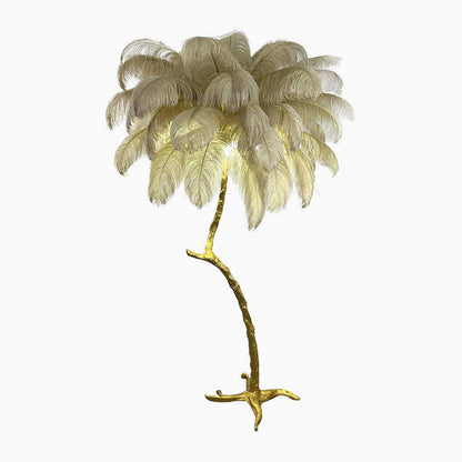 Lampe de sol en plumes d'autruche en forme d'arbre, résine