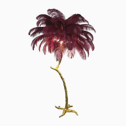 Lampe de sol en plumes d'autruche en forme d'arbre, résine