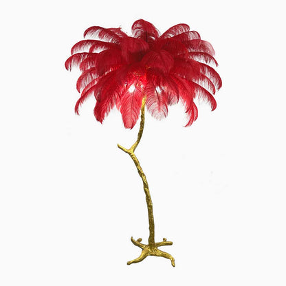 Lampe de sol en plumes d'autruche en forme d'arbre, résine