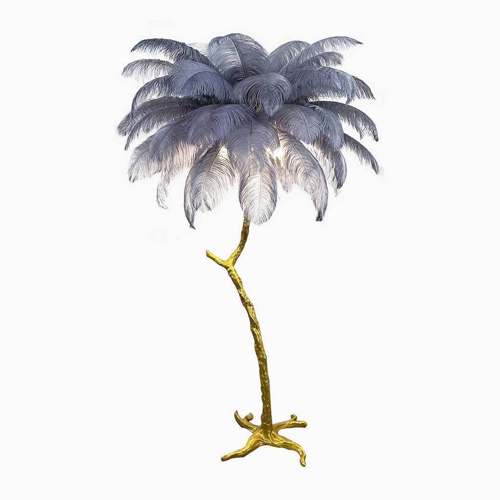 Lampe de sol en plumes d'autruche en forme d'arbre, résine