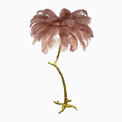 Lampe de sol en plumes d'autruche en forme d'arbre, résine