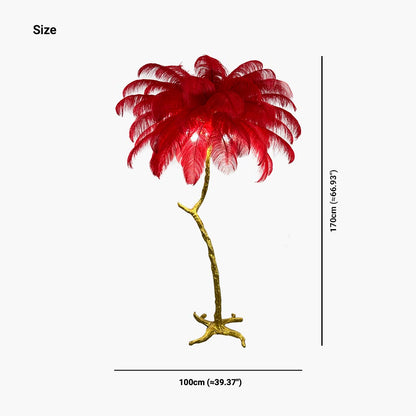 Lampe de sol en plumes d'autruche en forme d'arbre, résine