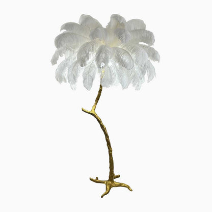 Lampe de sol en plumes d'autruche en forme d'arbre, résine
