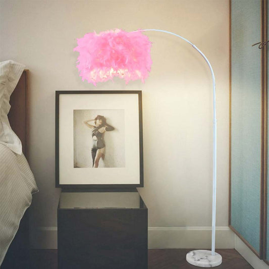 Lampe sur pied Fluffy Fairy avec bras courbé, blanc/rose