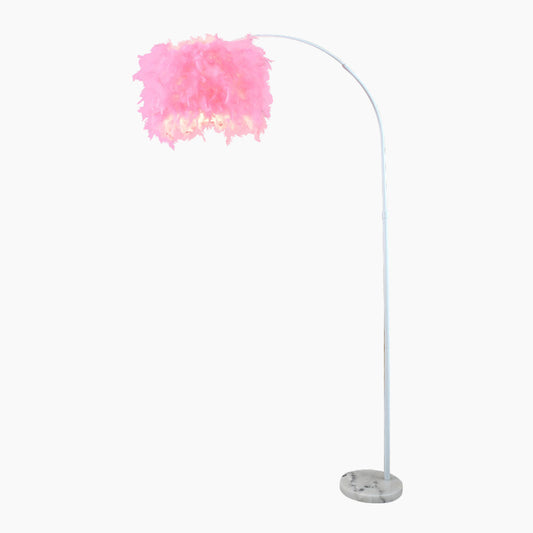 Lampe sur pied Fluffy Fairy avec bras courbé, blanc/rose