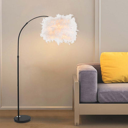 Lampe sur pied Fluffy Fairy avec bras courbé, blanc/rose