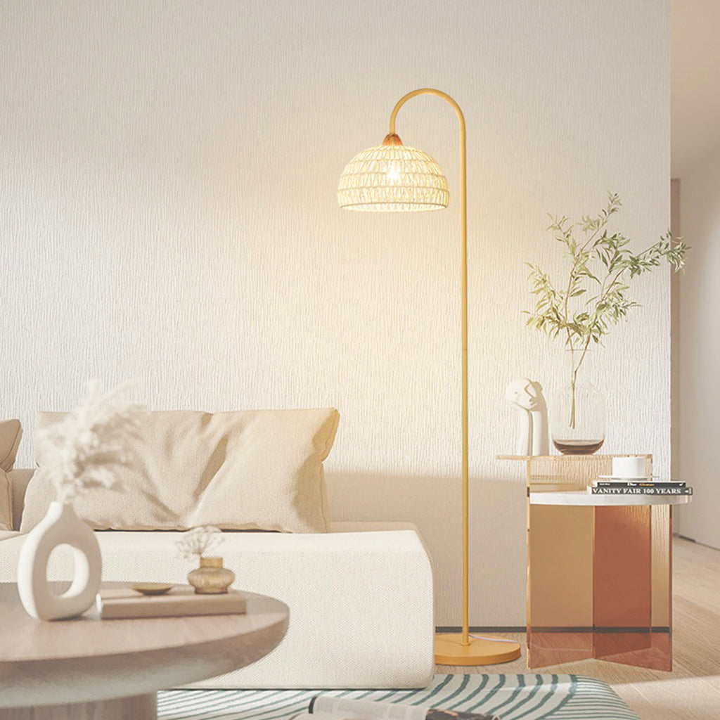 Lampe sur pied Environnement Crème Rotin Courbé, Beige