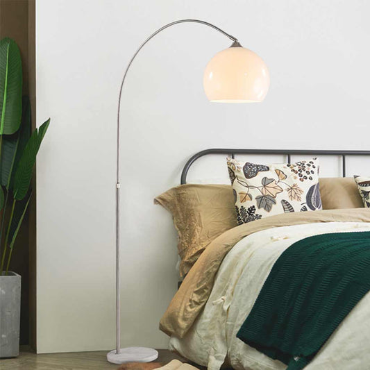 Lampe sur pied arc pêcheur avec abat-jour blanc et pied en marbre