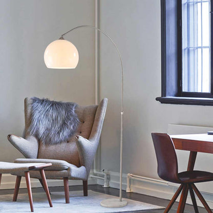 Lampe sur pied arc pêcheur avec abat-jour blanc et pied en marbre