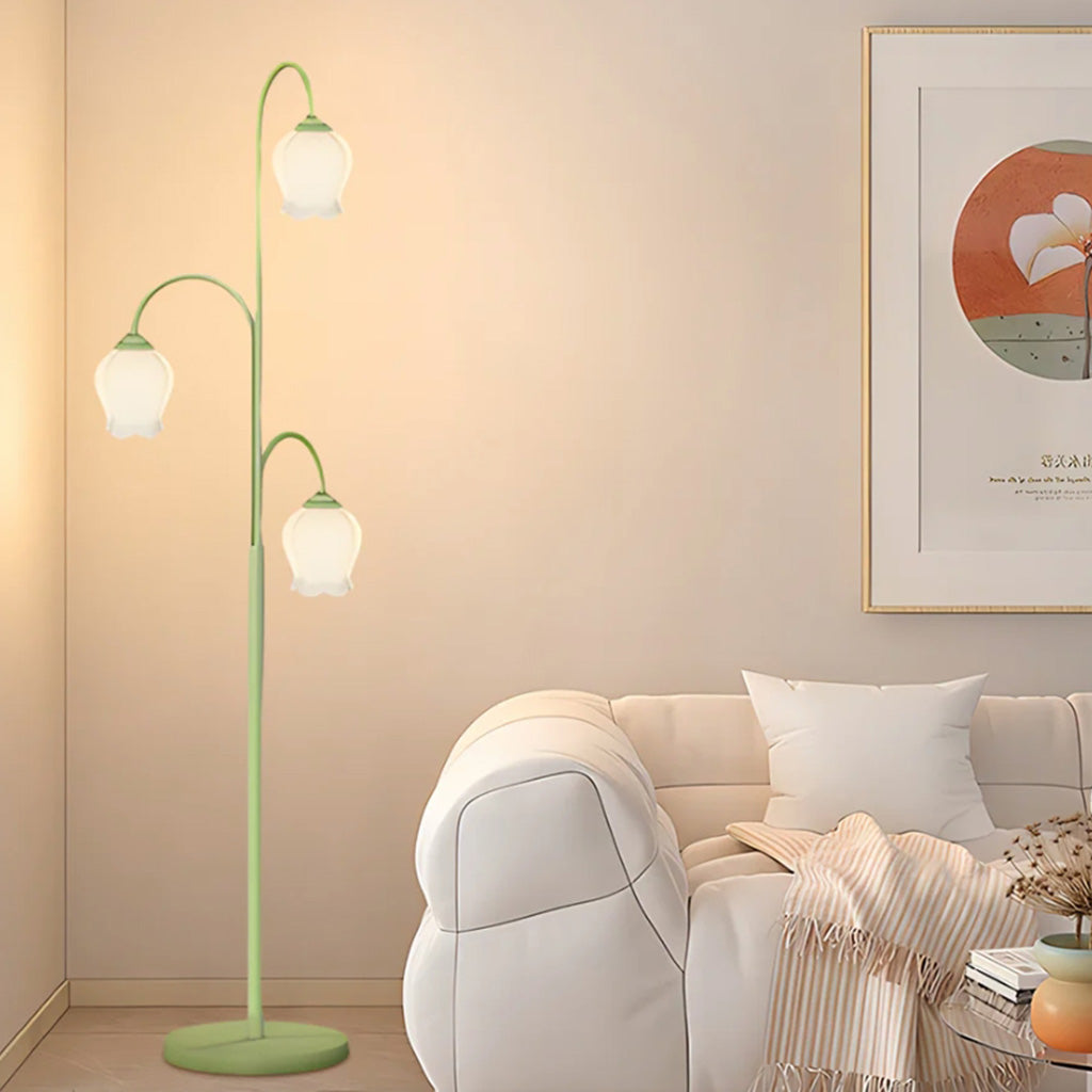 Lampe sur pied en verre crème fleur de lys intérieure, verte