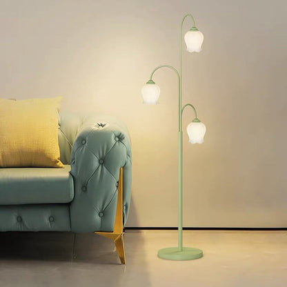 Lampe sur pied en verre crème fleur de lys intérieure, verte