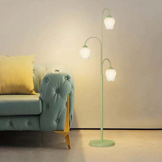 Lampe sur pied en verre crème fleur de lys intérieure, verte