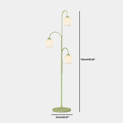 Lampe sur pied en verre crème fleur de lys intérieure, verte