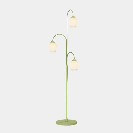 Lampe sur pied en verre crème fleur de lys intérieure, verte