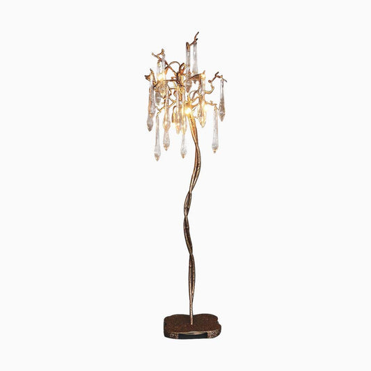 Lampadaire Luxe goutte en cristal, laiton, or