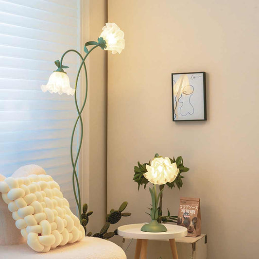 Lampe sur pied Fleur en verre décorative en spirale verte Muguet