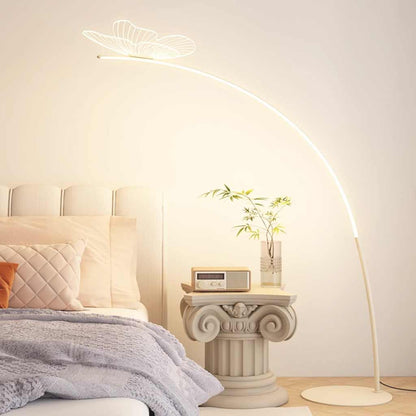 Lampadaire élégant en arc acrylique papillon-LED, or