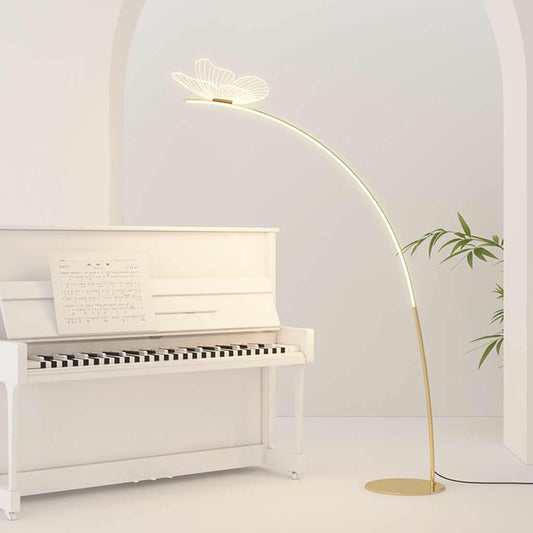 Lampadaire élégant en arc acrylique papillon-LED, or
