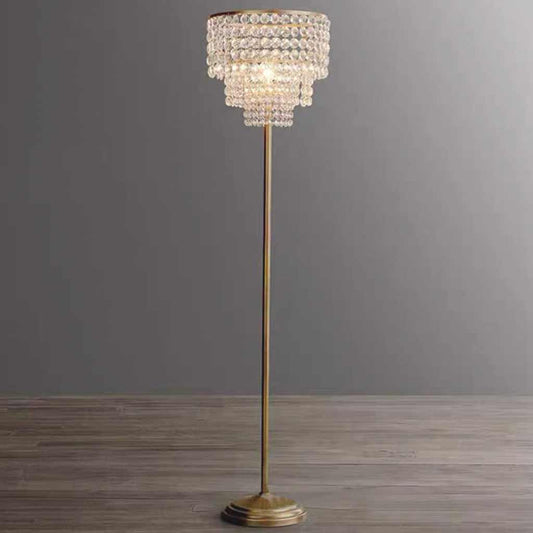 Lampadaire luxe français en laiton cristal rond 3 couches