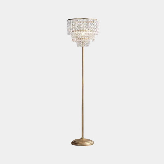 Lampadaire luxe français en laiton cristal rond 3 couches
