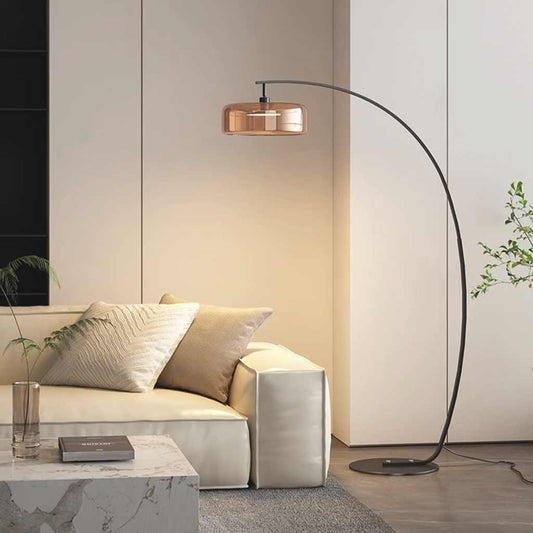 Lampe sur pied italienne longue avec abat-jour en verre courbé