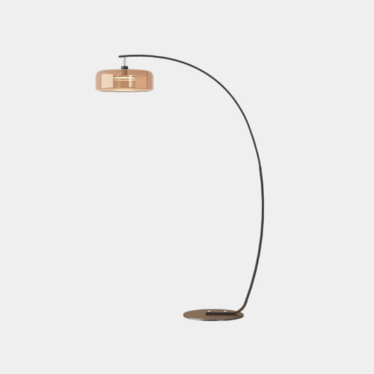 Lampe sur pied italienne longue avec abat-jour en verre courbé